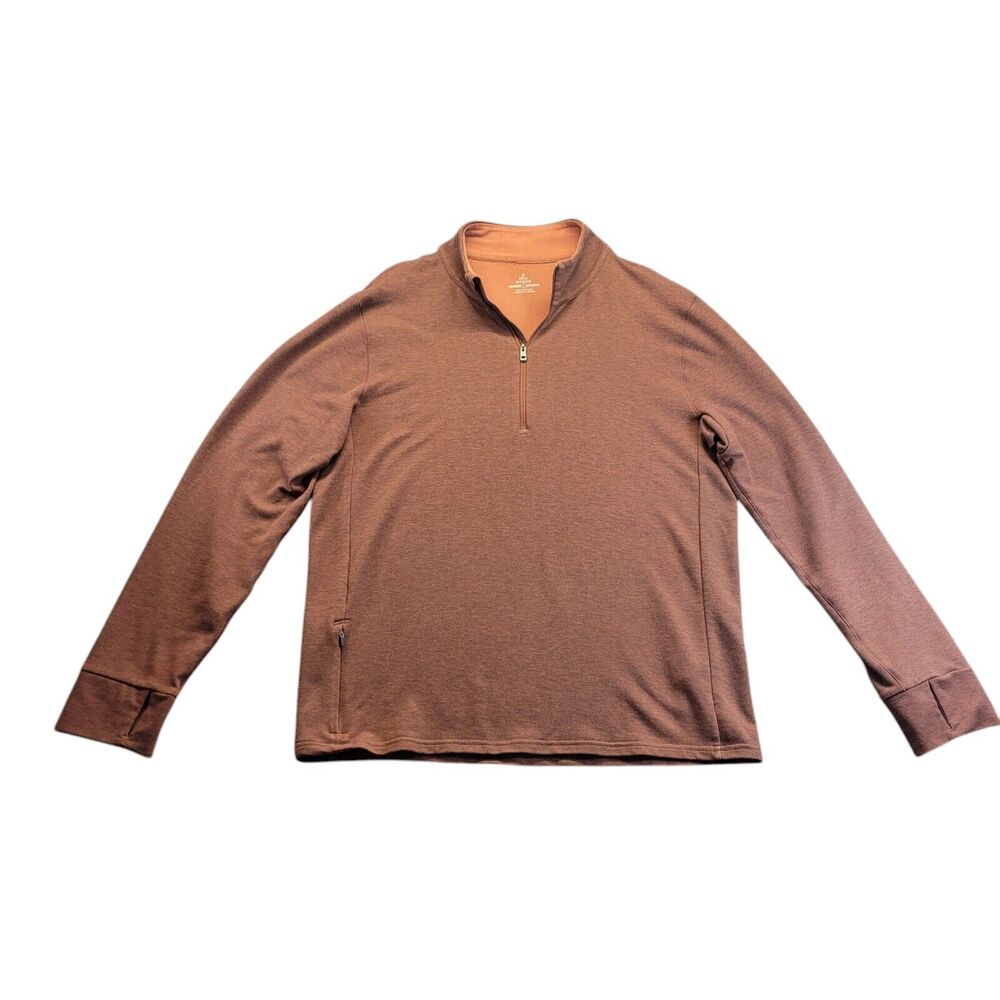 Prana Sweater Mens Large Maroon Quarter Zip Mock Neck Pull Over With Thumb Holes